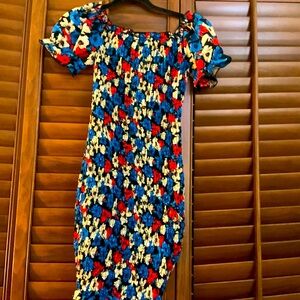 Floral ruched off shoulder mini dress NWT